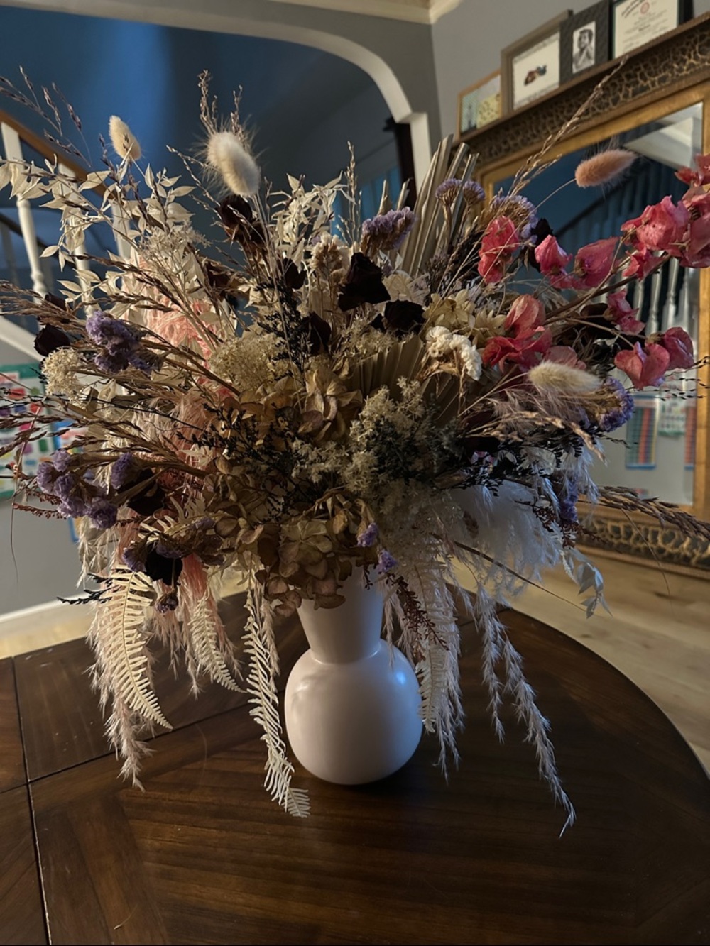 Neutral Cream Ceramic Vase with Dried Mixed Floral Arrangement